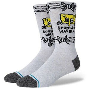 NWT Stance "Bob Was Here" Spongebob Squarepants Grey Infiknit Crew Socks-Large